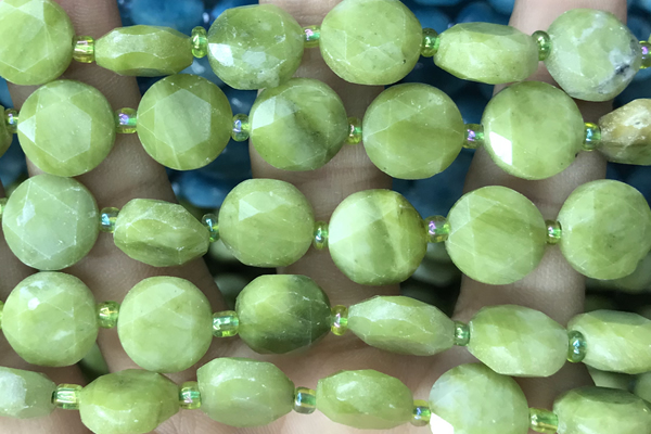 COIN82 15 inches 12mm faceted coin jade gemstone beads