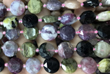 COIN88 15 inches 12mm faceted coin tourmaline gemstone beads