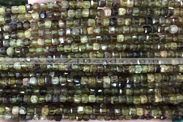 CUBE02 15 inches 2.5mm faceted cube green garnet beads