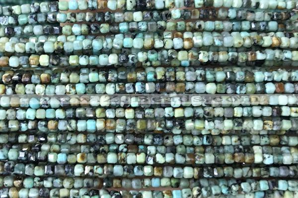 CUBE04 15 inches 2.5mm faceted cube african turquoise gemstone beads