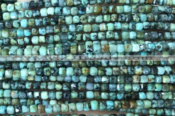 CUBE05 15 inches 3mm faceted cube african turquoise gemstone beads