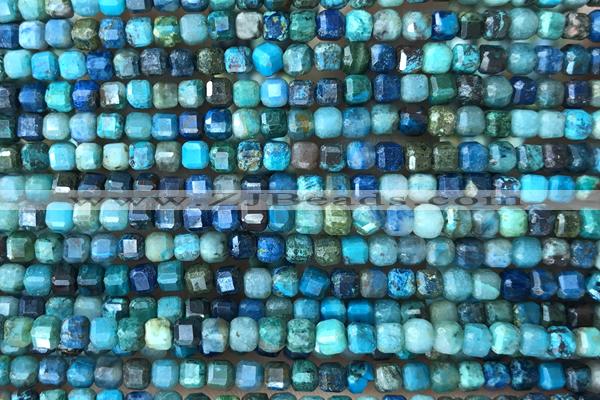 CUBE07 15 inches 3mm faceted cube azurite gemstone beads