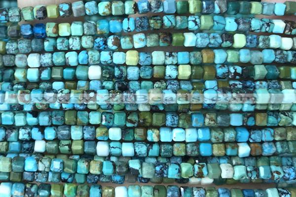 CUBE08 15 inches 3mm faceted cube turquoise gemstone beads