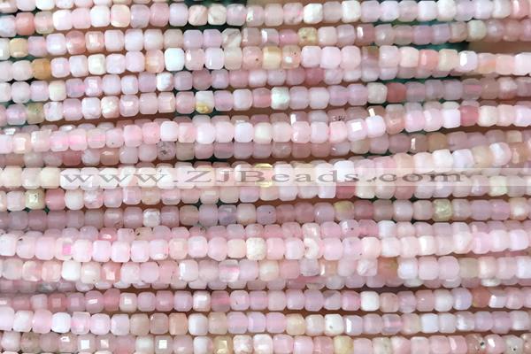CUBE10 15 inches 2mm faceted cube pink opal gemstone beads