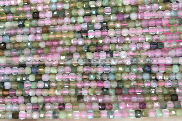 CUBE100 15 inches 2.5mm faceted cube tourmaline gemstone beads