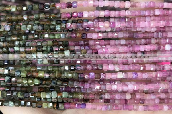 CUBE101 15 inches 2mm faceted cube tourmaline gemstone beads