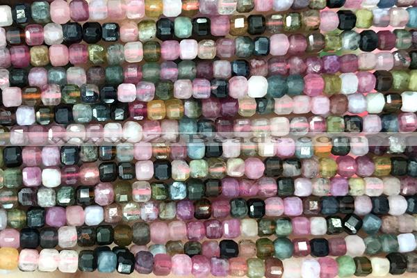 CUBE104 15 inches 3mm faceted cube tourmaline gemstone beads