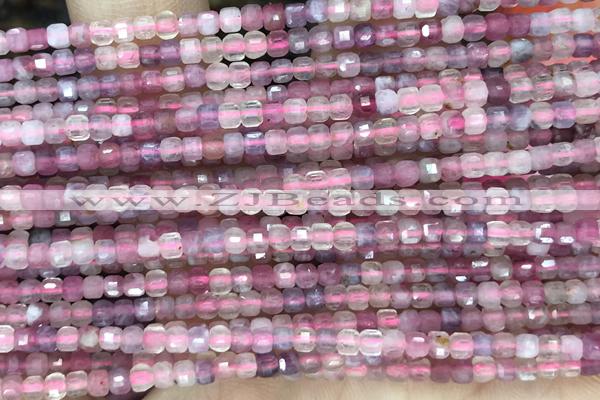 CUBE108 15 inches 2.5mm faceted cube tourmaline gemstone beads