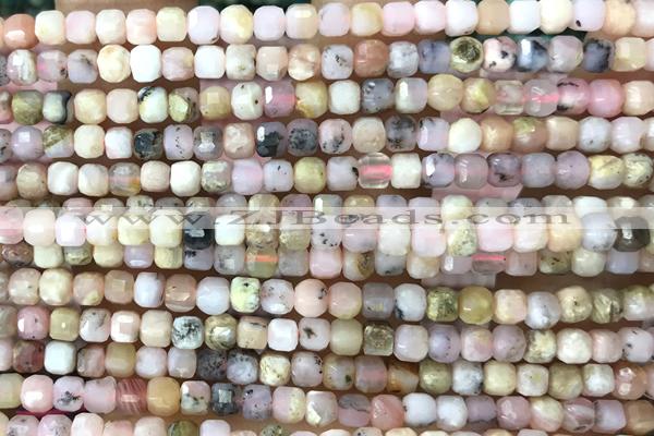 CUBE11 15 inches 3mm faceted cube pink opal gemstone beads