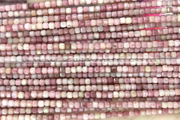 CUBE112 15 inches 2mm faceted cube pink wooden jasper beads