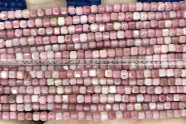 CUBE113 15 inches 3mm faceted cube pink wooden jasper beads