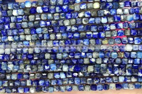 CUBE114 15 inches 3mm faceted cube lapis lazuli beads