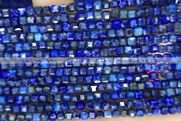 CUBE115 15 inches 3mm faceted cube lapis lazuli beads
