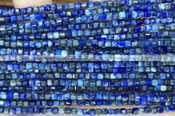 CUBE117 15 inches 2.5mm faceted cube lapis lazuli beads