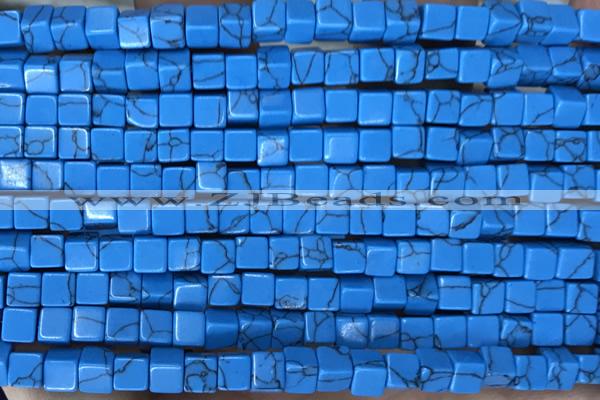 CUBE143 15 inches 4mm cube synthetic turquoise gemstone beads