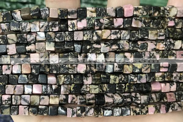CUBE145 15 inches 4mm cube rhodonite gemstone beads