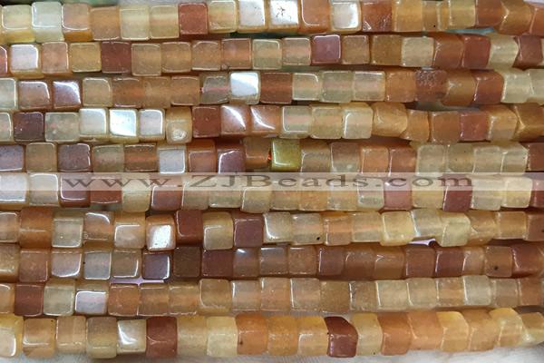 CUBE146 15 inches 4mm cube red aventurine gemstone beads