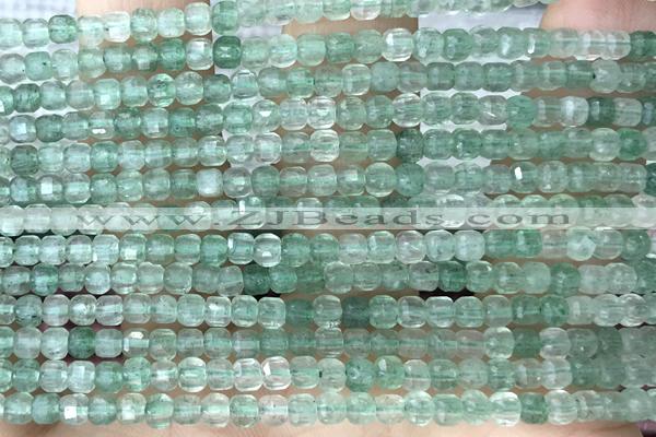 CUBE16 15 inches 3mm faceted cube green strawberry quartz gemstone beads