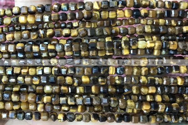 CUBE19 15 inches 3mm faceted cube yellow tiger eye gemstone beads