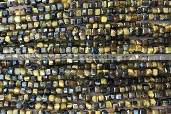 CUBE20 15 inches 2.5mm faceted cube yellow tiger eye gemstone beads