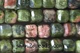 CUBE26 15 inches 3mm faceted cube unakite gemstone beads