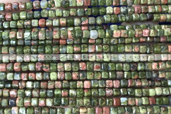 CUBE26 15 inches 3mm faceted cube unakite gemstone beads