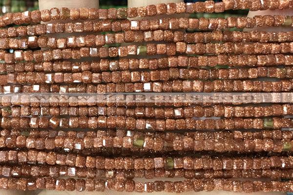 CUBE28 15 inches 2.5mm faceted cube goldstone gemstone beads