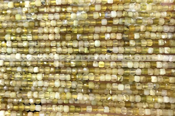 CUBE33 15 inches 2mm faceted cube yellow opal gemstone beads