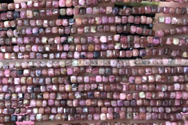CUBE36 15 inches 2.5mm faceted cube rhodonite gemstone beads