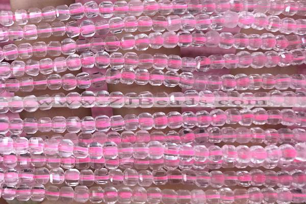 CUBE39 15 inches 3mm faceted cube rose quartz gemstone beads