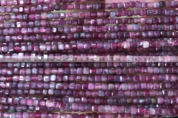 CUBE41 15 inches 2.5mm faceted cube pink tourmaline gemstone beads
