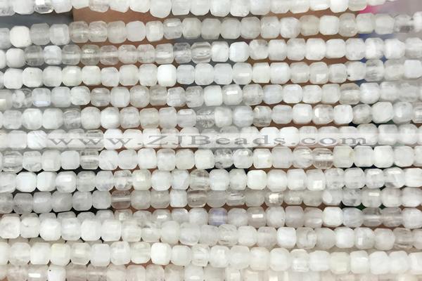 CUBE52 15 inches 3mm faceted cube white moonstone gemstone beads