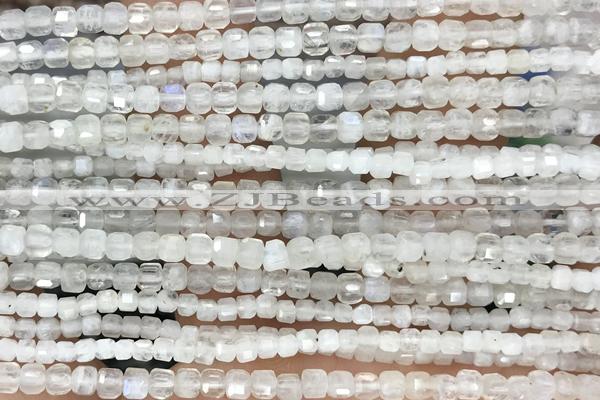 CUBE53 15 inches 3mm faceted cube white moonstone gemstone beads