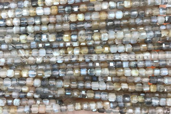 CUBE62 15 inches 2.5mm faceted cube moonstone gemstone beads