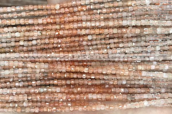 CUBE66 15 inches 2.5mm faceted cube sunstone gemstone beads