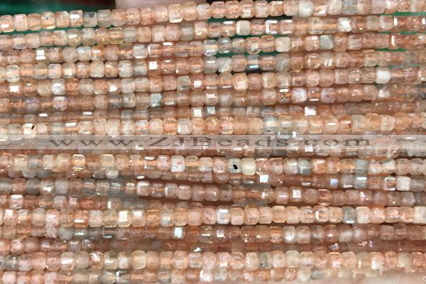 CUBE68 15 inches 2mm faceted cube sunstone gemstone beads