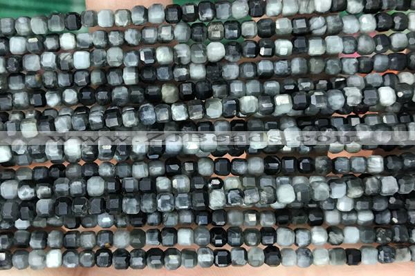 CUBE69 15 inches 3mm faceted cube eagle eye jasper gemstone beads