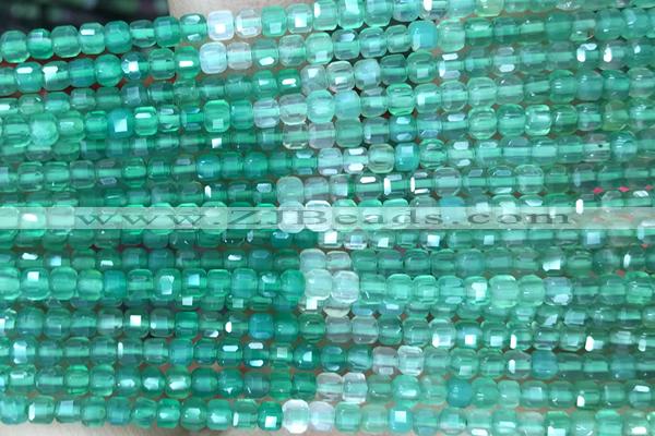 CUBE71 15 inches 2.5mm faceted cube green agate gemstone beads