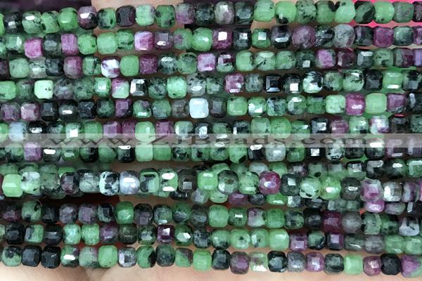 CUBE73 15 inches 3mm faceted cube ruby zoisite gemstone beads
