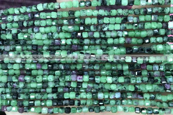 CUBE74 15 inches 2.5mm faceted cube ruby zoisite gemstone beads