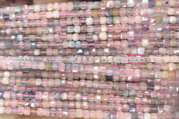 CUBE79 15 inches 3mm faceted cube morganite gemstone beads