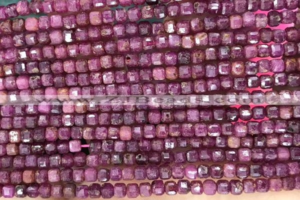 CUBE83 15 inches 3mm faceted cube ruby gemstone beads