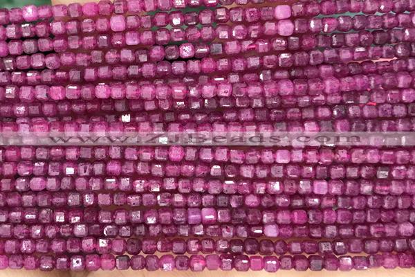 CUBE84 15 inches 2mm faceted cube ruby gemstone beads