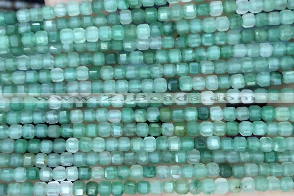 CUBE85 15 inches 3mm faceted cube green strawberry quartz beads