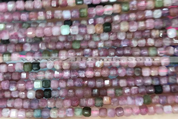 CUBE98 15 inches 3mm faceted cube tourmaline gemstone beads