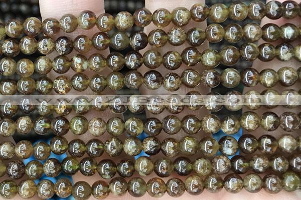 GARN01 15 inches 4mm round green garnet gemstone beads