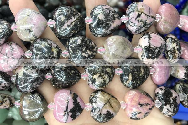HEAR18 15 inches 20mm heart rhodonite gemstone beads