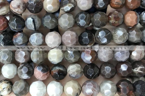 JASP02 15 inches 10mm faceted round wooden jasper gemstone beads