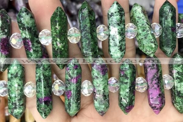 NUGG41 15 inches 8*32mm faceted nuggets Chinese ruby zoisite gemstone beads