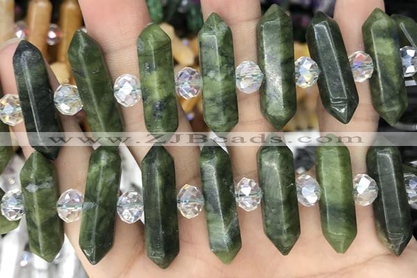 NUGG42 15 inches 8*32mm faceted nuggets green China jade gemstone beads